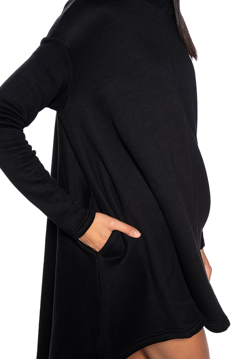 COZY MODE TURTLENECK HIGH LOW SWEATSHIRT DRESS