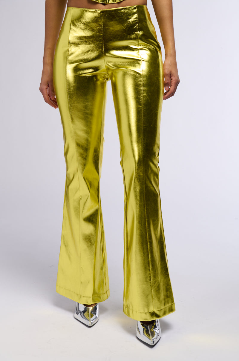 NEED YOU TONIGHT METALLIC FAUX LEATHER FLARED PANT