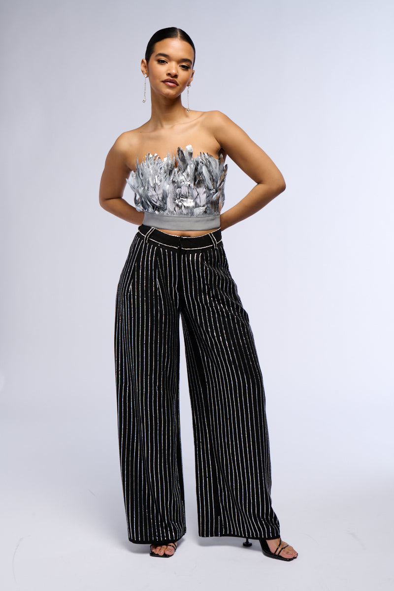 NOLLAN RHINESTONE STRIPE WIDE LEG TROUSER