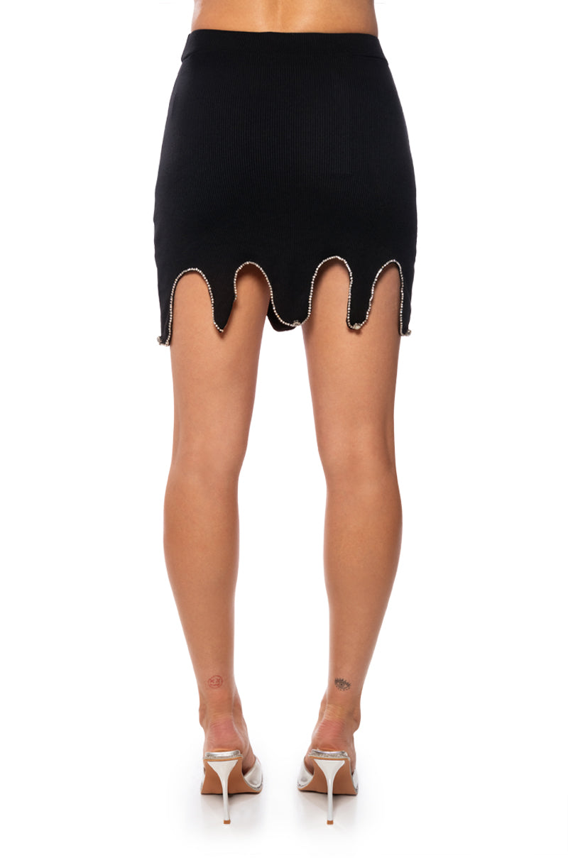 ICY RHINESTONE TRIM MINI SKIRT IN BLACK