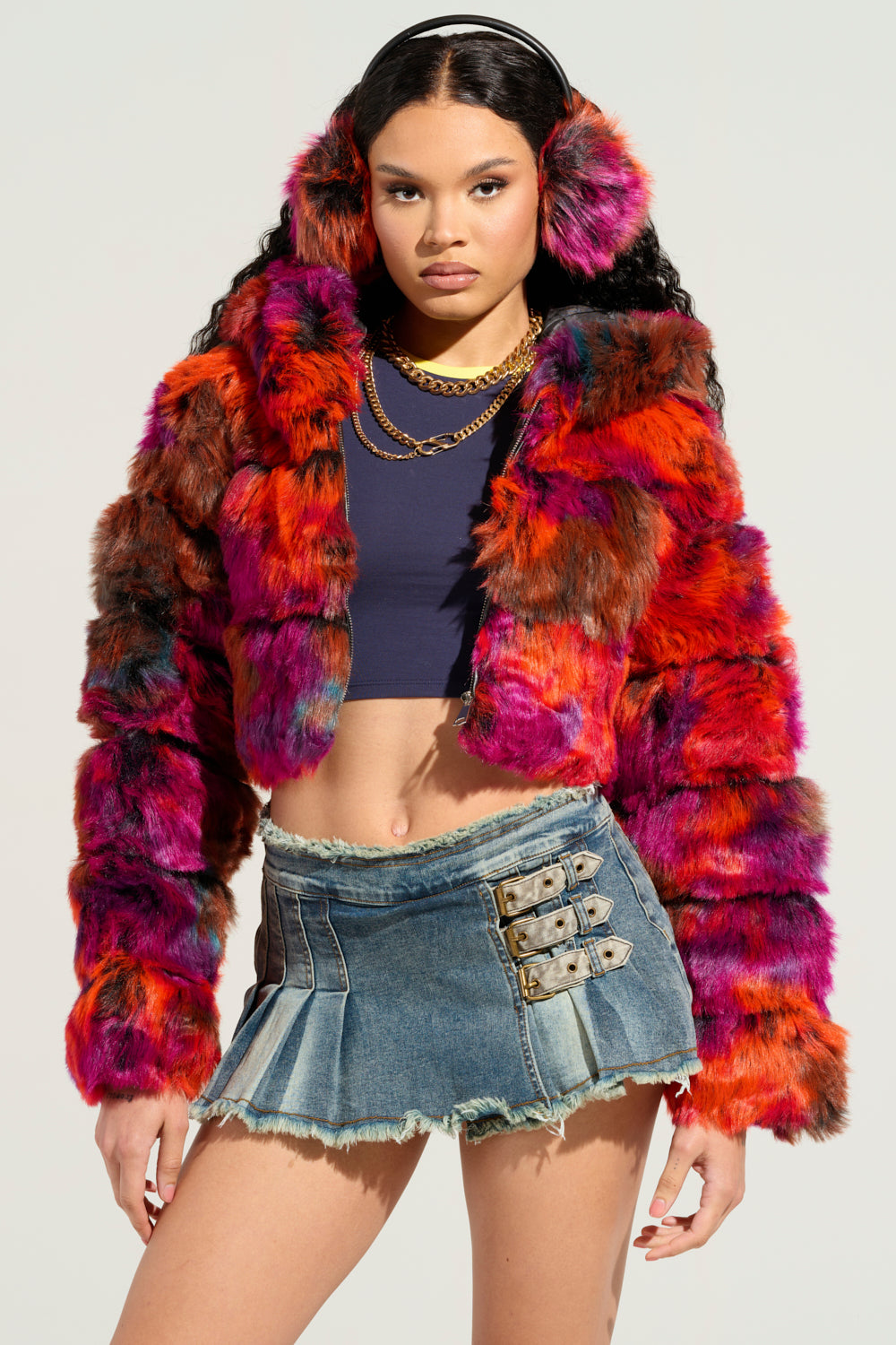 GRACELLE MULTI FAUX FUR CROPPED JACKET