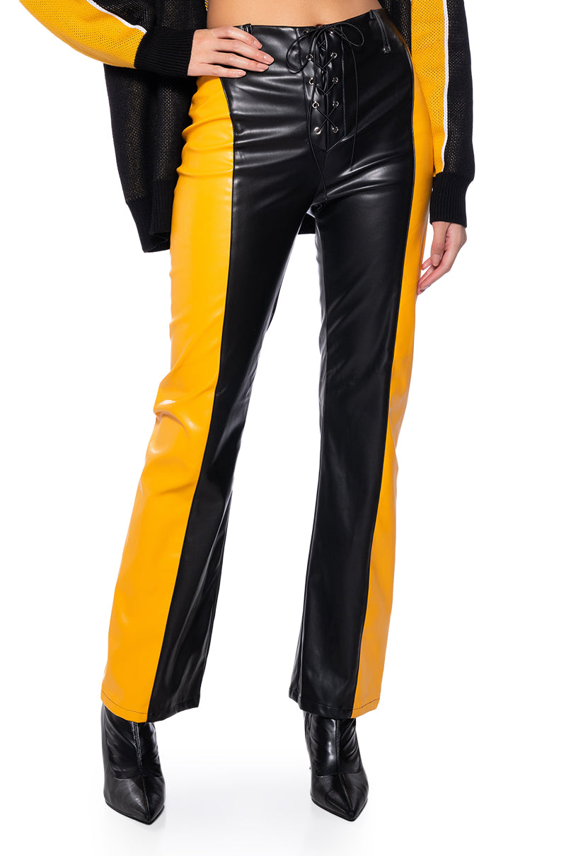 FEMME RACING FAUX LEATHER TIE UP PANT