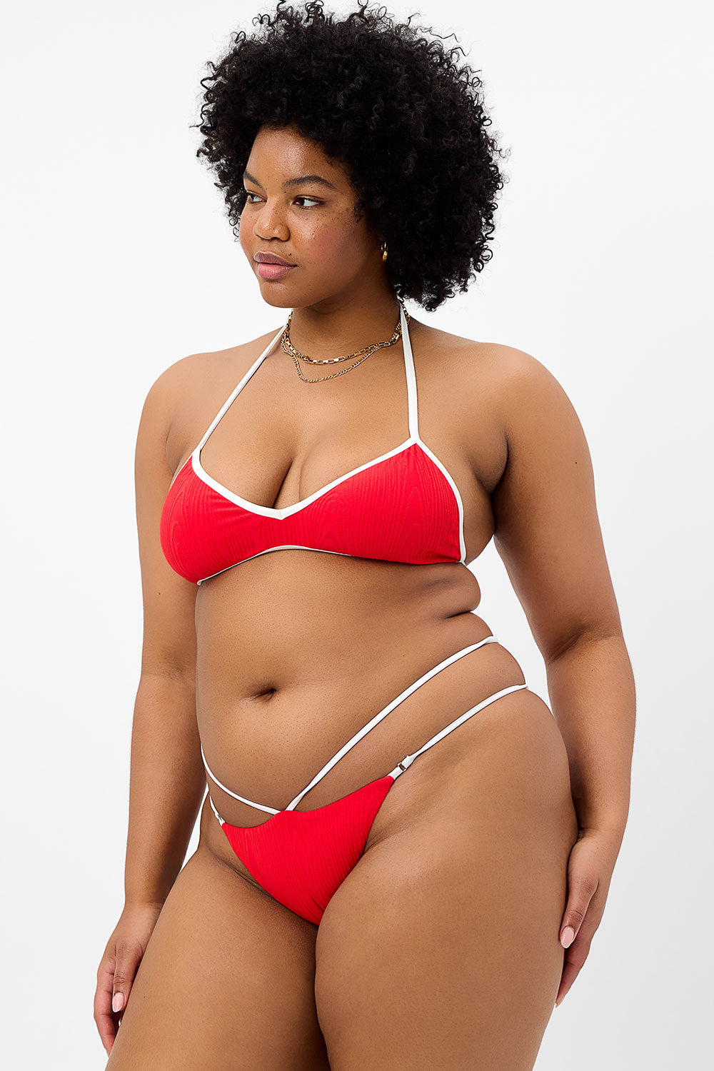 Layla Textured String Bikini Bottom - Flame