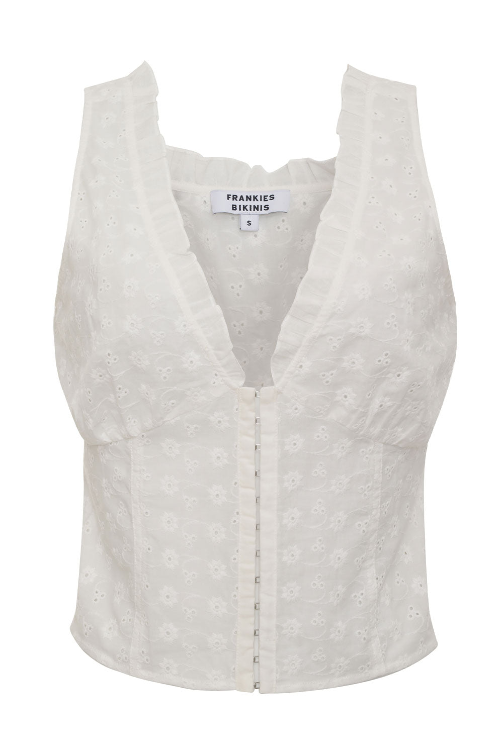 Tea Eyelet Ruffle Tank - White