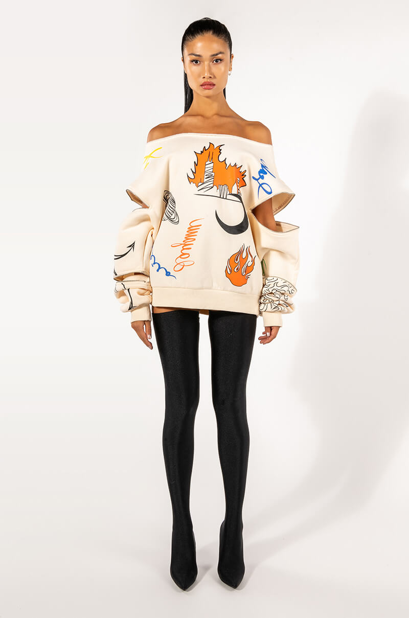 MONDRIAN OFF THE SHOULDER OVERSIZED SWEATSHIRT