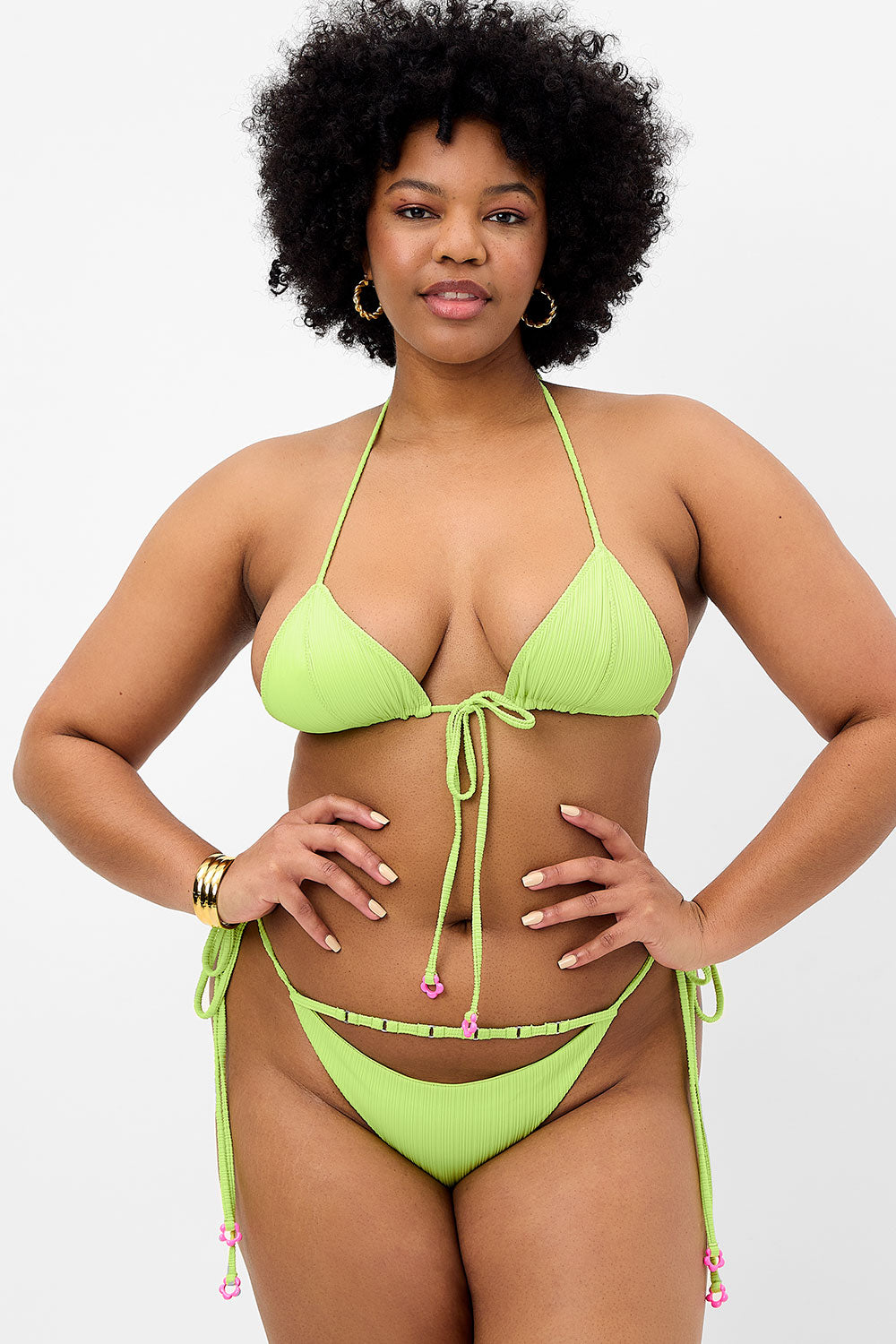 Phillipa Plissé Micro Triangle Bikini Top - Kiwi