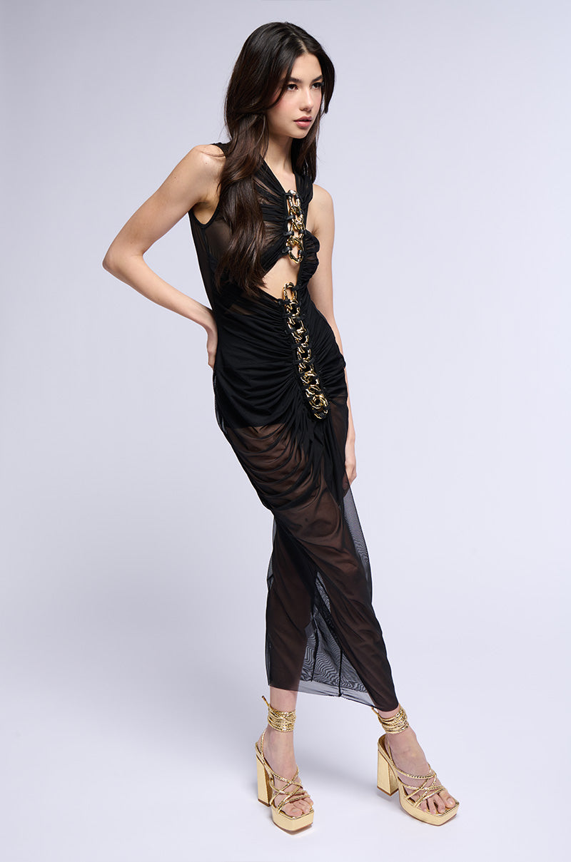 CANNES RUCHED MESH MAXI DRESS