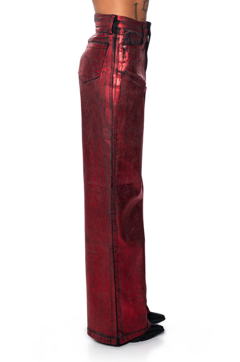 FULL RIDE METALLIC DENIM PANTS IN RED