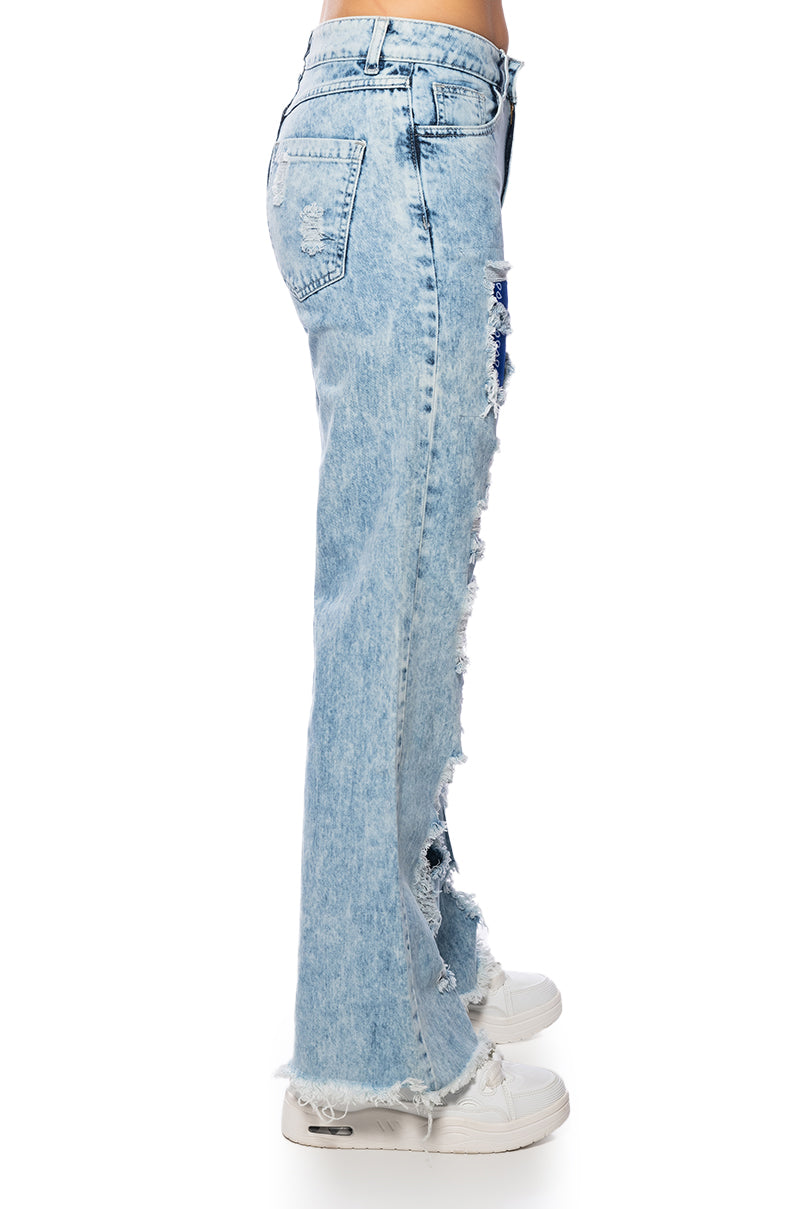 YOUR NEW FAVORITE DISTRESSED PATCHWORK FLARED JEANS