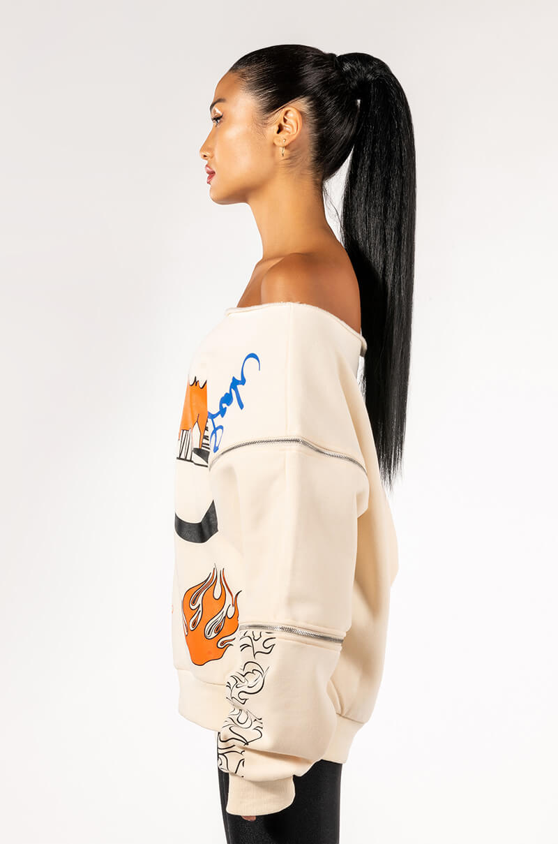 MONDRIAN OFF THE SHOULDER OVERSIZED SWEATSHIRT