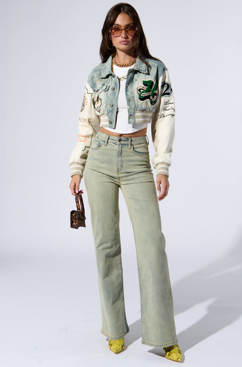 BORN TO WIN CROPPED BOMBER JACKET