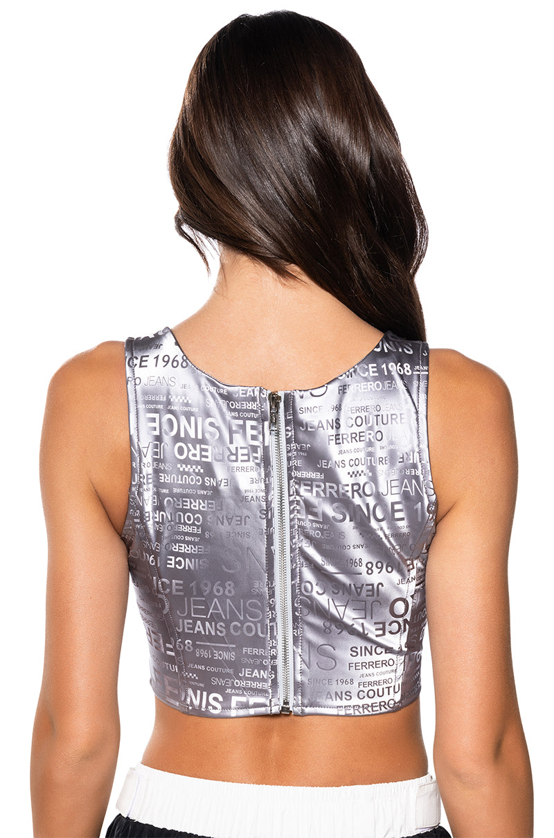 PLACES UNKNOWN METALLIC FAUX LEATHER CORSET TOP