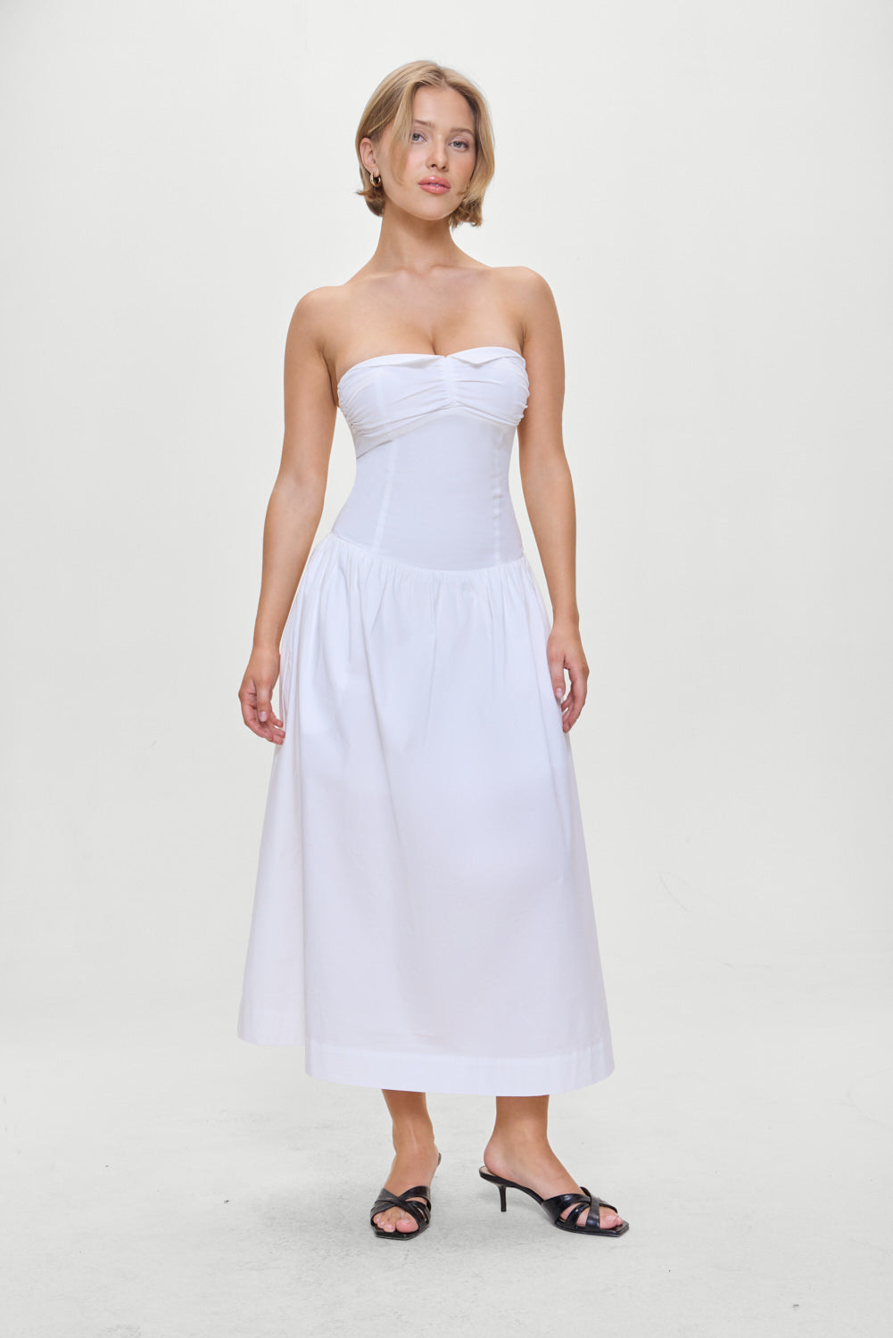 Horizon Strapless Collared Midi Dress - White