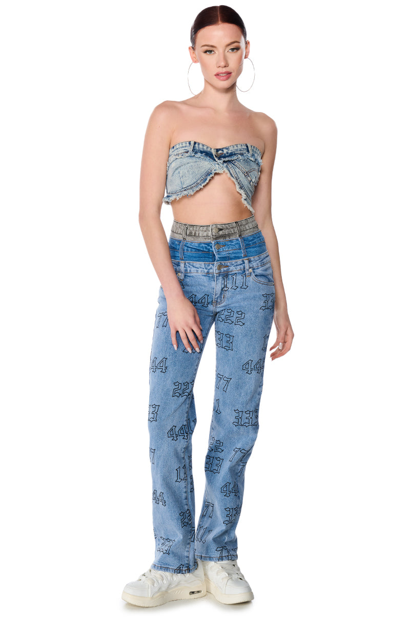 LUCKY NUMBER TRIPLE WAISTBAND STRAIGHT LEG JEANS