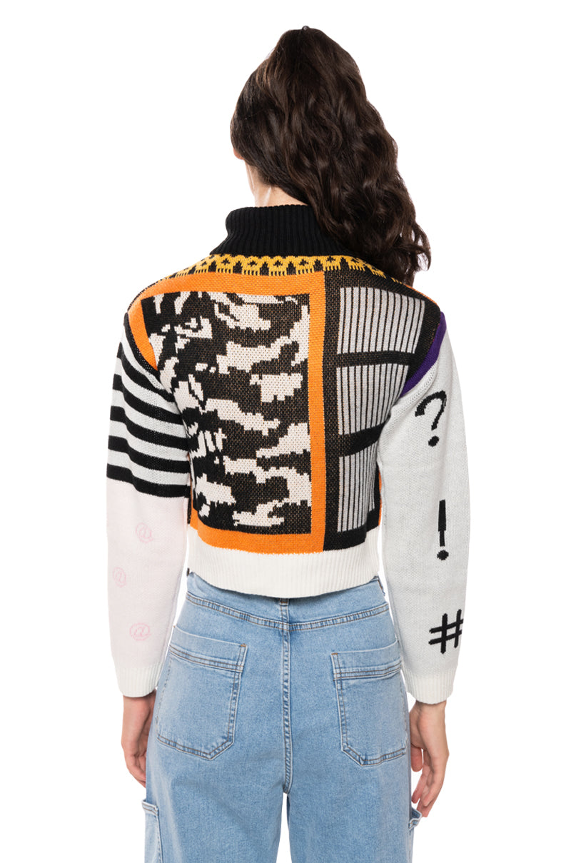 EYES ON ME GRAPHIC TURTLENECK SWEATER