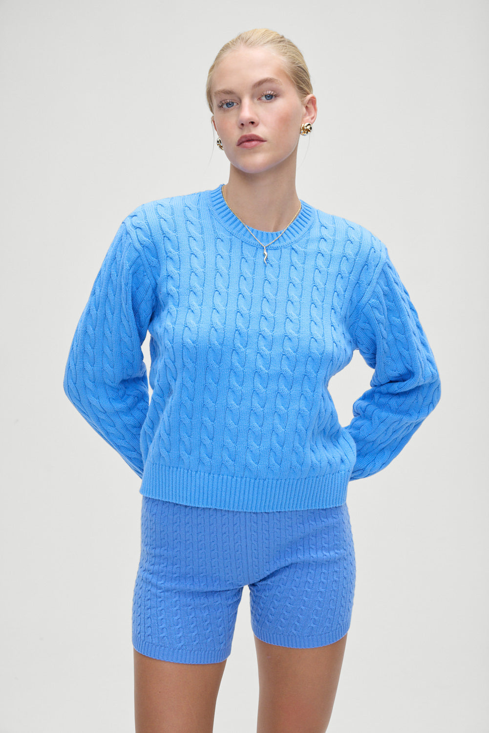 Varsity Cable Knit Sweater - Blue Moon