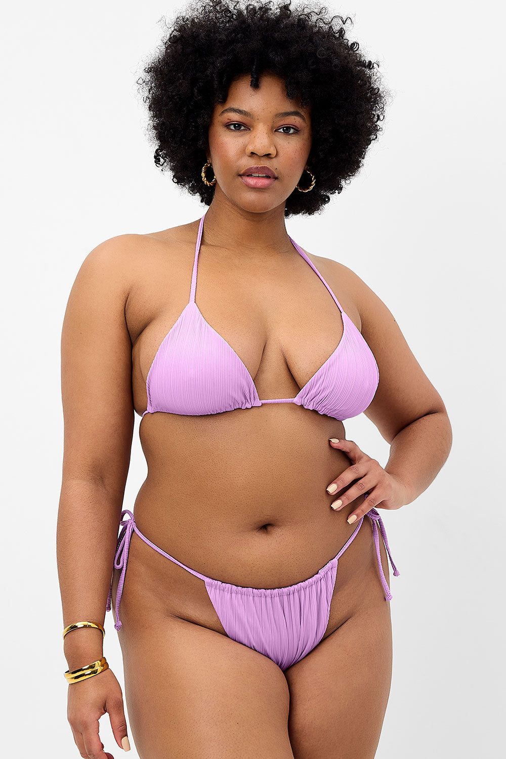 Tia Plissé String Bikini Bottom - Wisteria