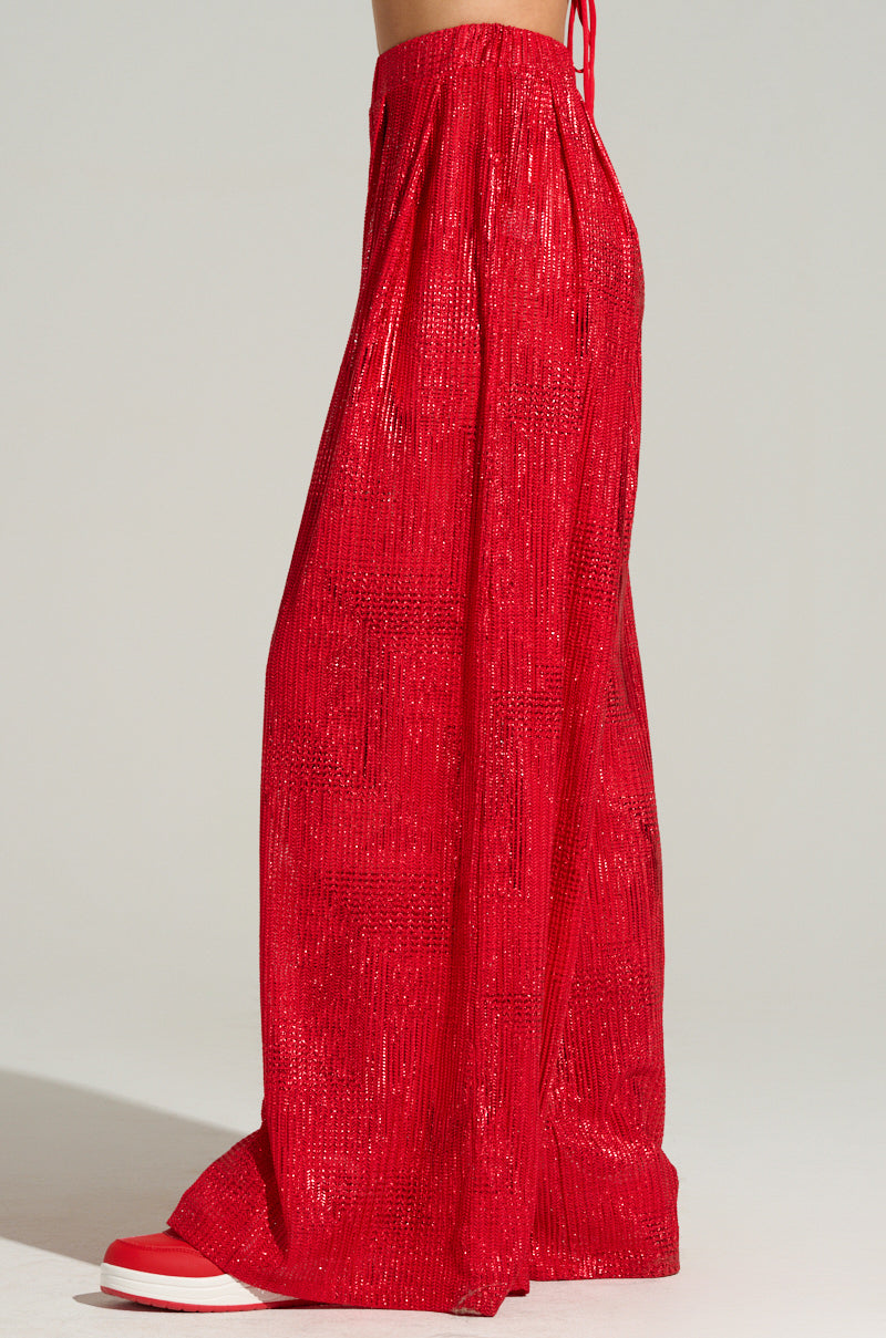 JUST LIKE MAGIC METALLIC WIDE LEG PANT IN RED