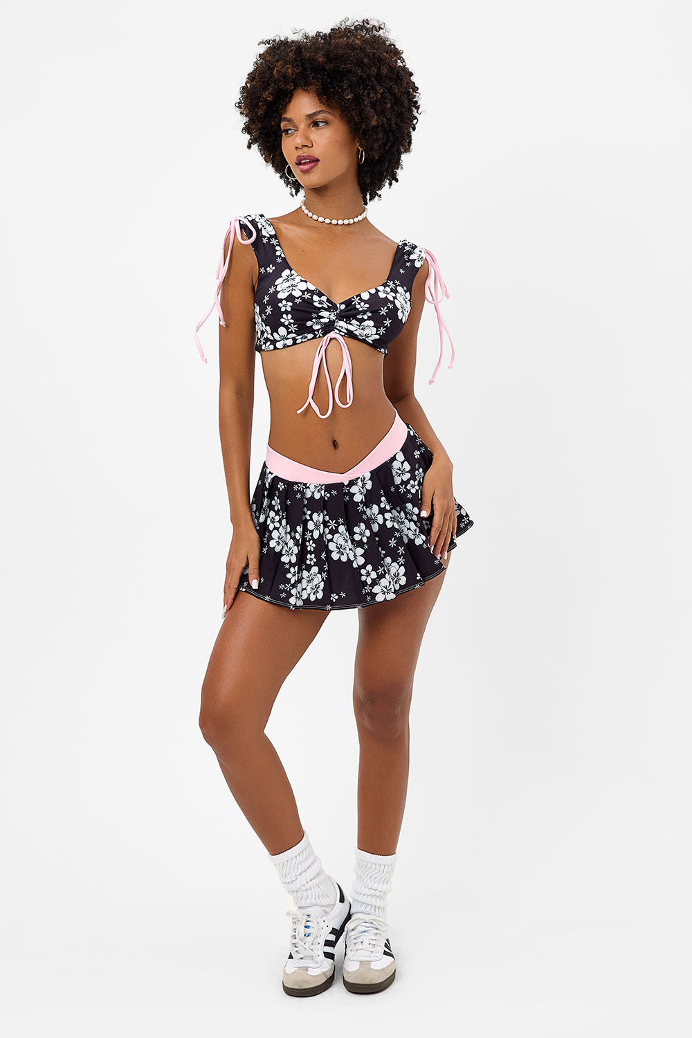 Windy Ruched Floral Crop Top - Plush Plumeria