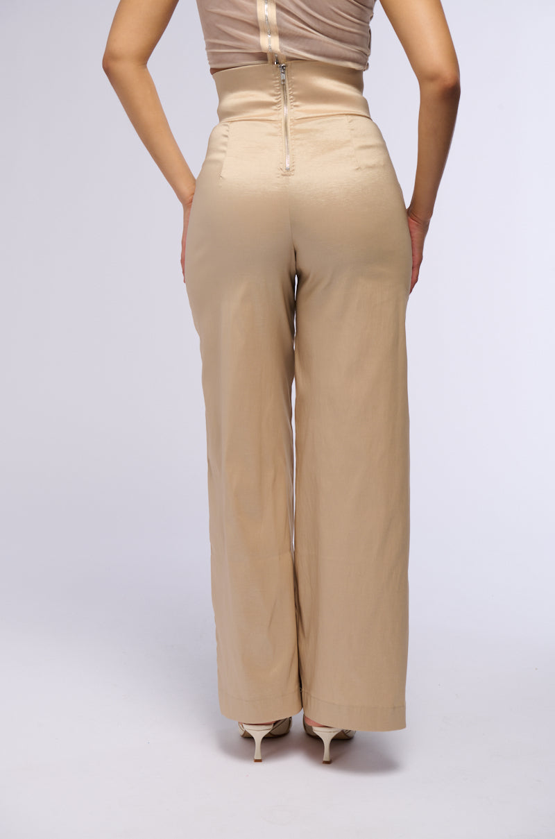 BIG BOOTY HIGH WAIST WIDE LEG TROUSER IN TAUPE