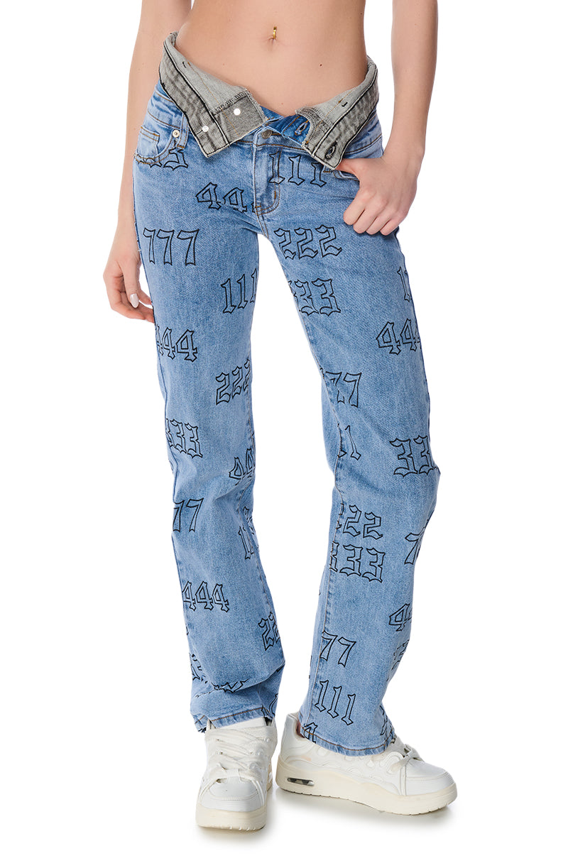 LUCKY NUMBER TRIPLE WAISTBAND STRAIGHT LEG JEANS