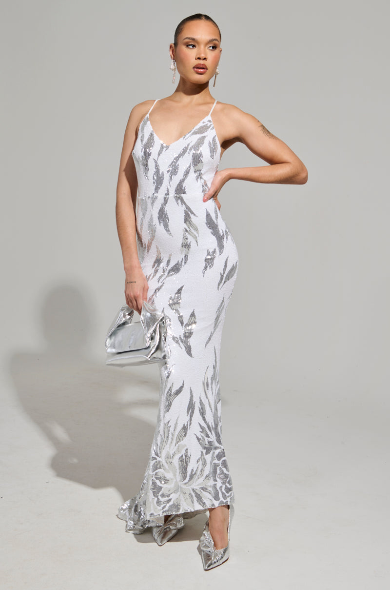 WINTER WHITES SEQUIN MAXI DRESS