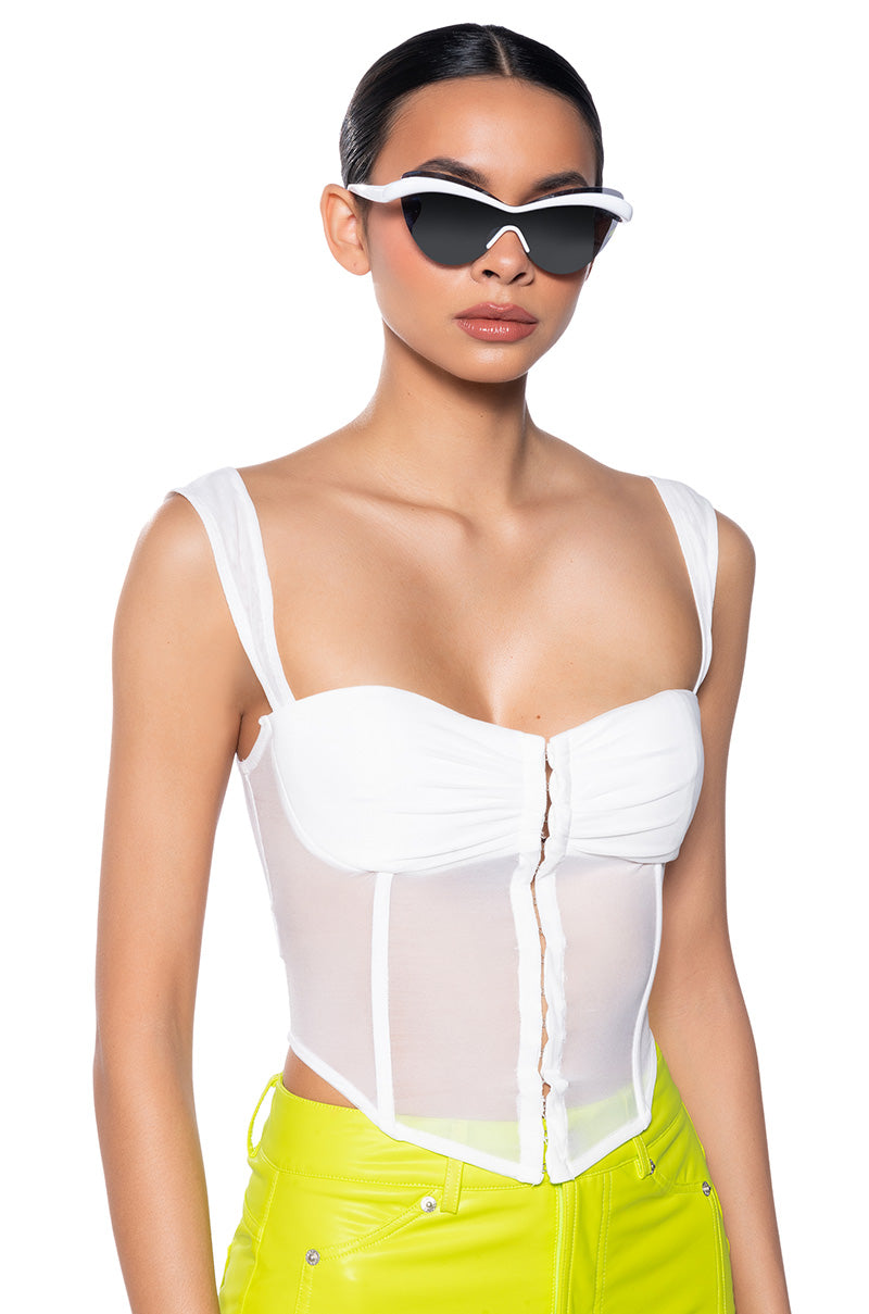 HEAVEN SENT MESH CAP SLEEVE CORSET TOP