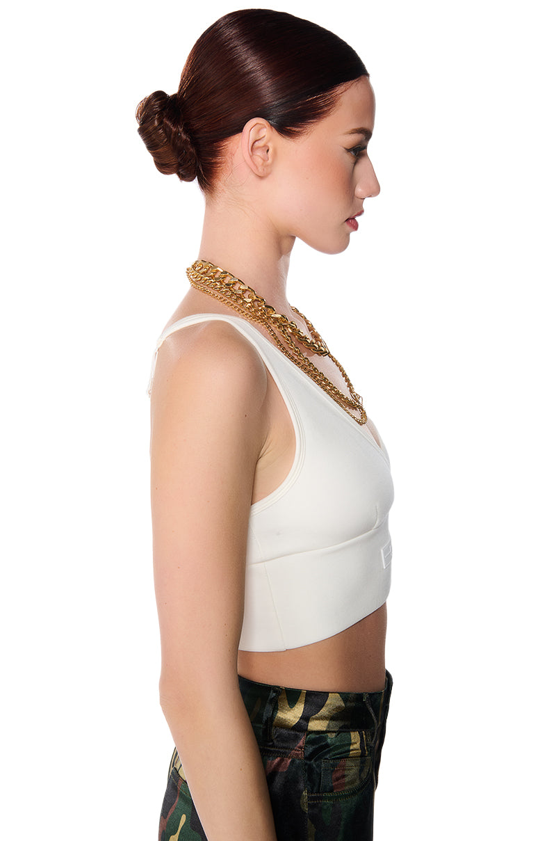 PAXTON SUPER LUXE SLEEVELESS LONGLINE BRALETTE TOP IN WHITE