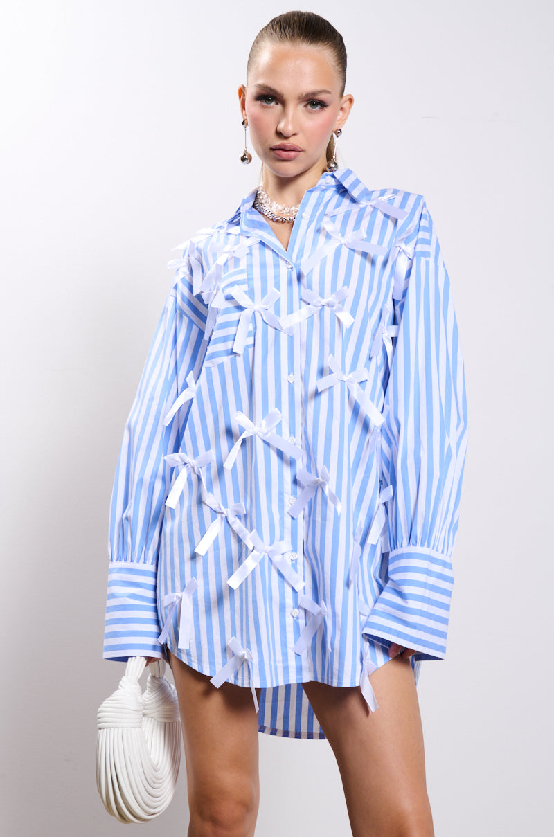 BOWS STRIPED POPLIN SHIRT DRESS