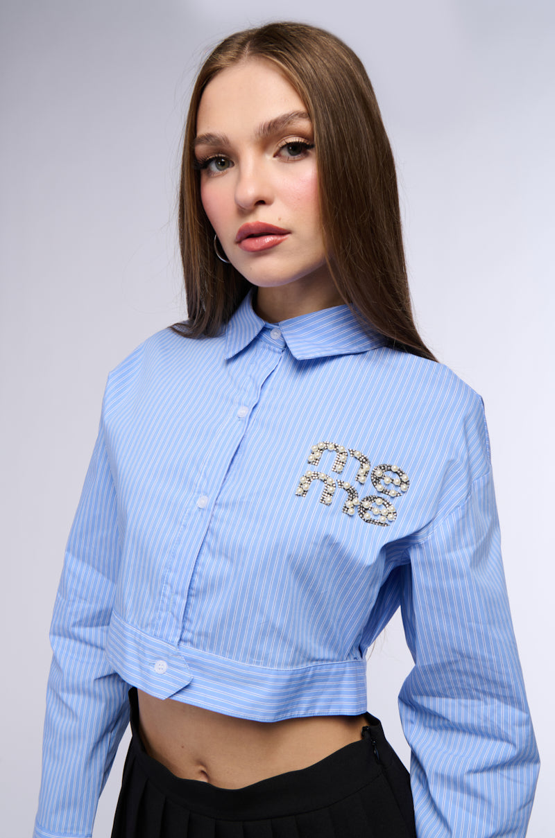 ALL ABOUT ME POPLIN BUTTON DOWN CROPPED SHIRT