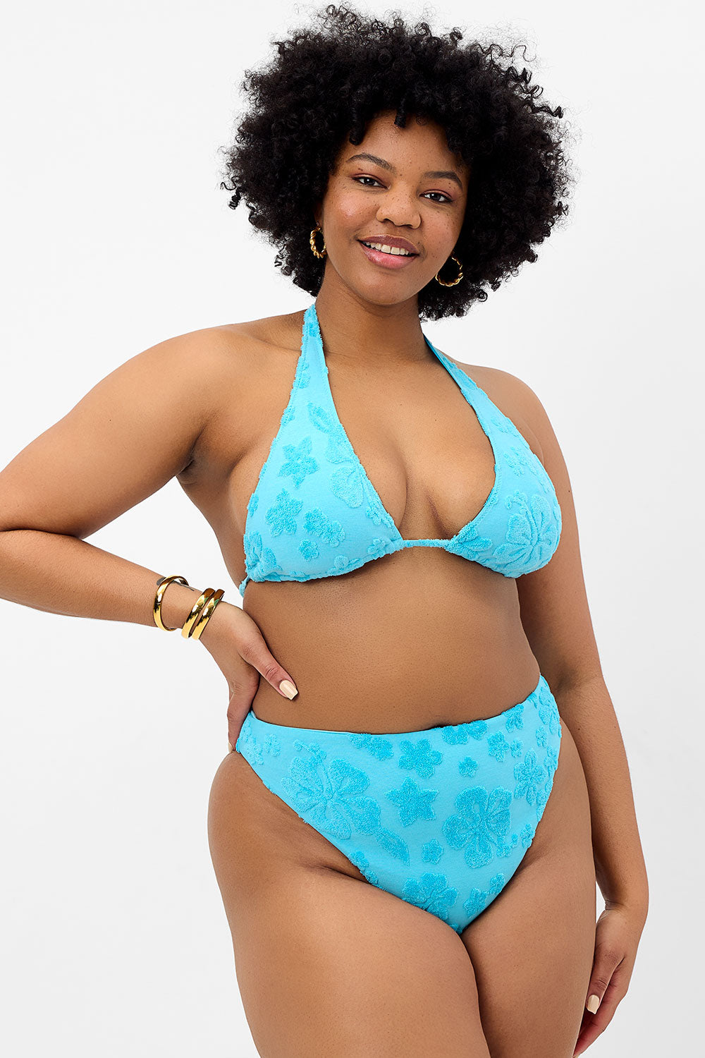 Harlow Terry Halter Bikini Top - Blue Isle