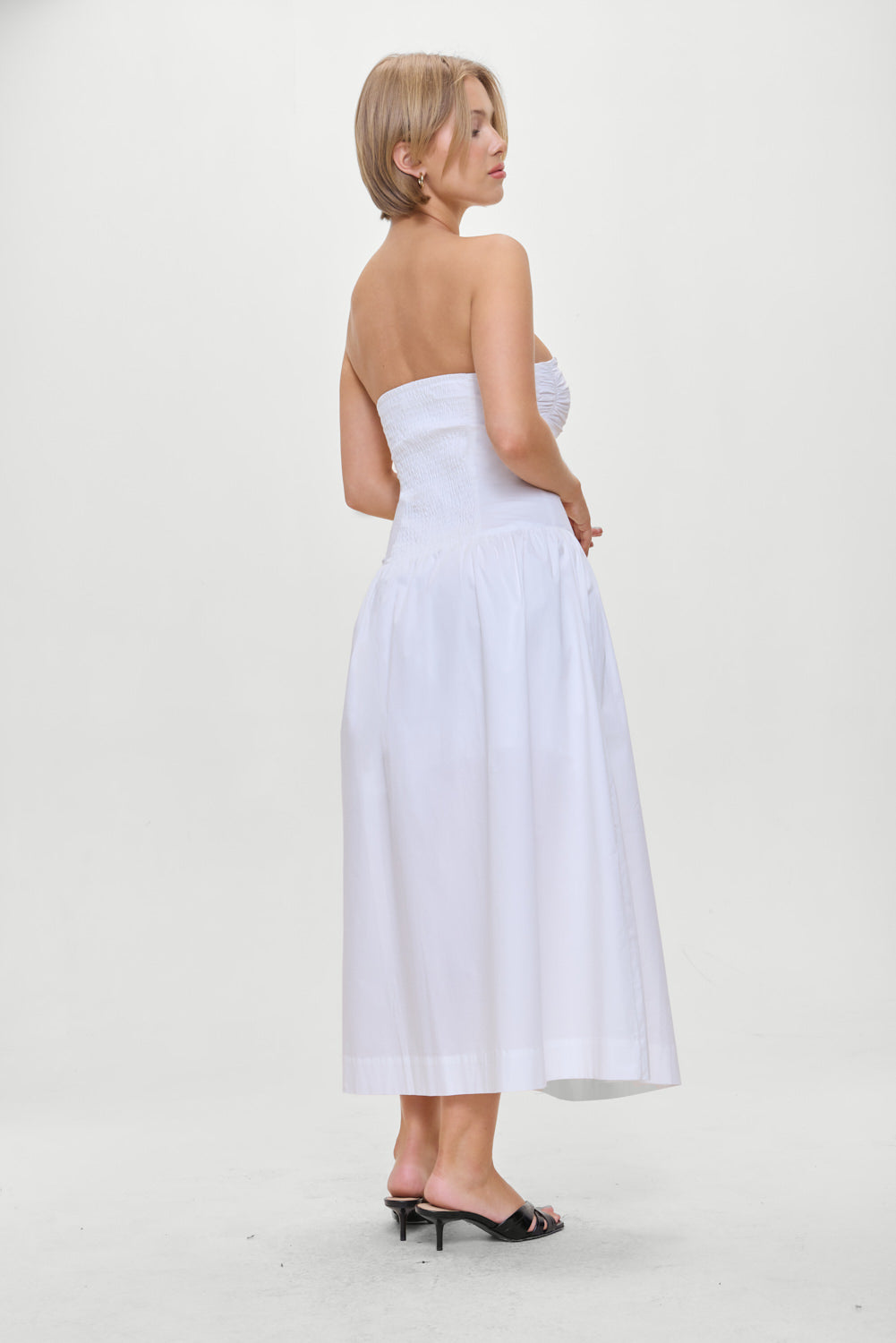 Horizon Strapless Collared Midi Dress - White