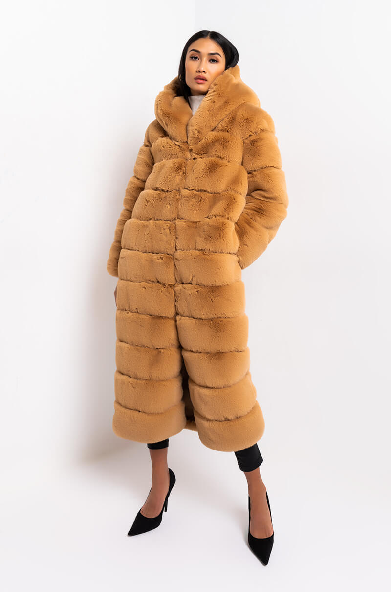 AZALEA WANG FAUX FUR PANEL HOODED TRENCH