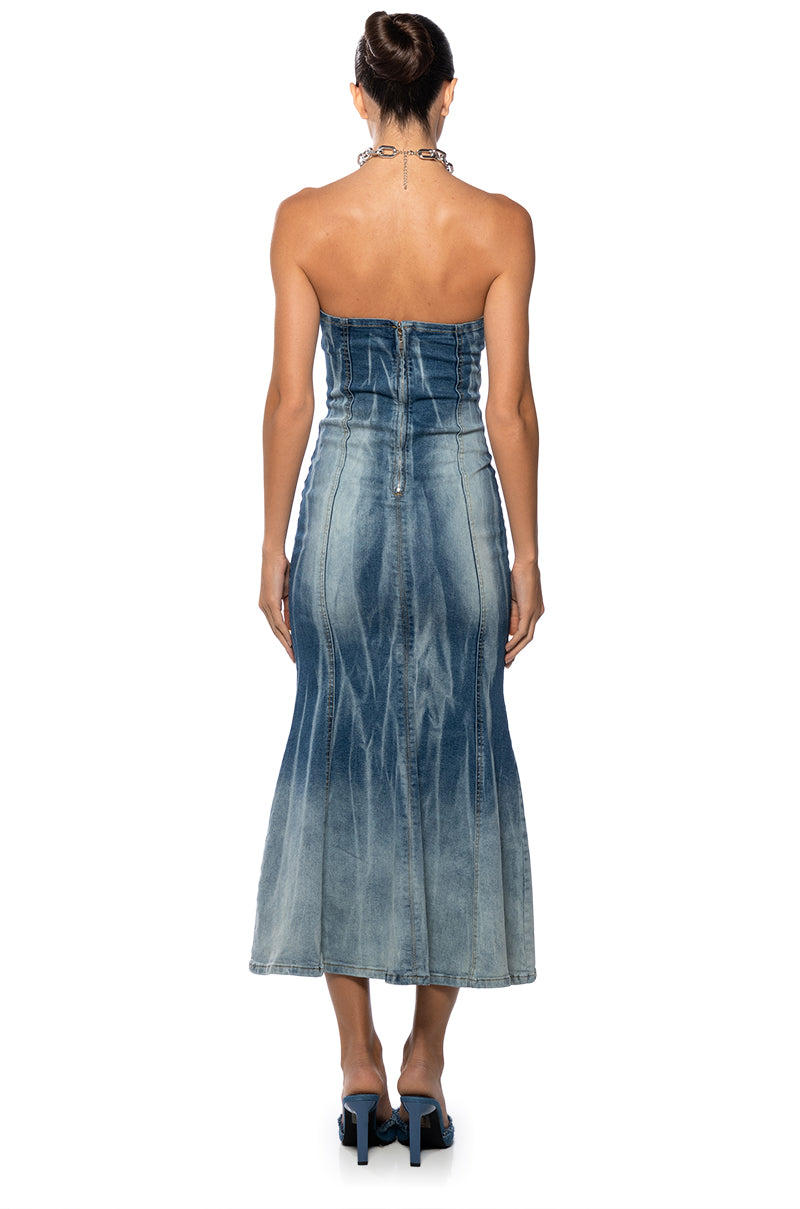 MILEY WASHED DENIM MIDI DRESS