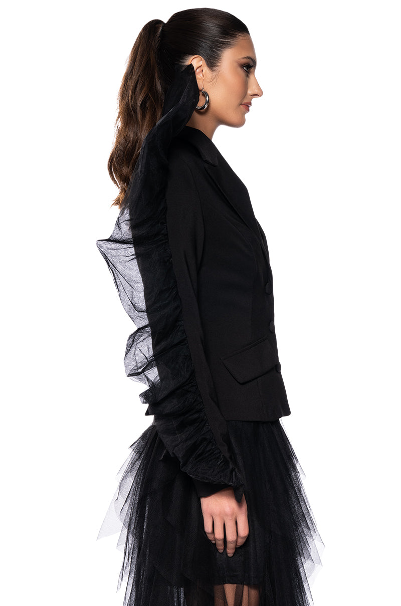 HOLIDAY CHEER TULLE EMBELLISHED BLAZER