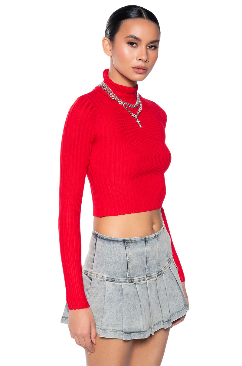 PAXTON LONG SLEEVE TURTLENECK RIB CROP SWEATER