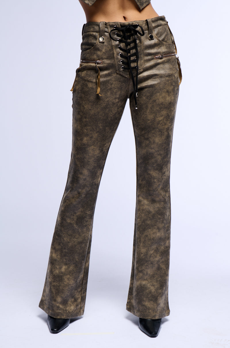 GEORGIA LACE UP FLARED FAUX LEATHER LOOK PANT