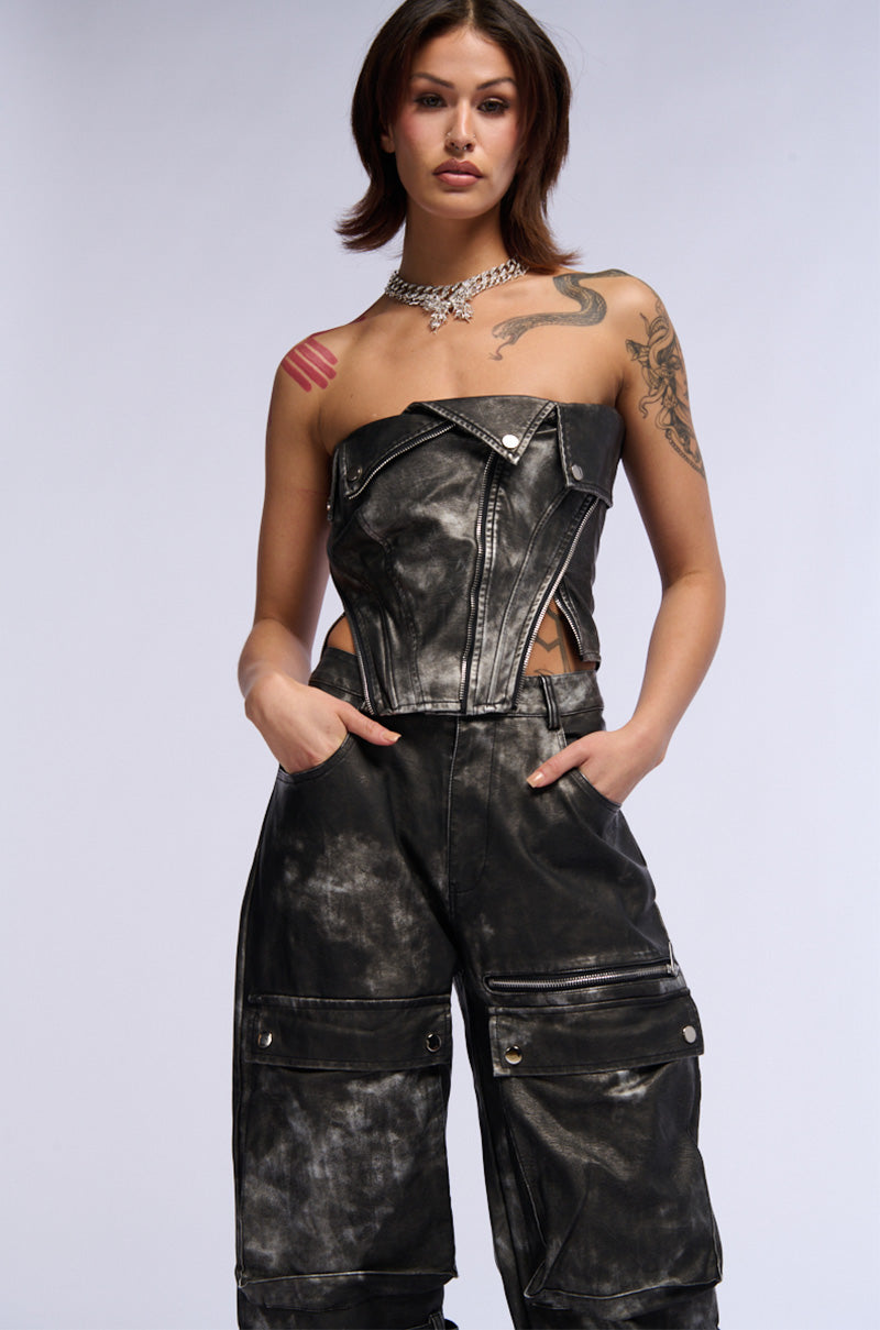 RORY DISTRESSED FAUX LEATHER CORSET