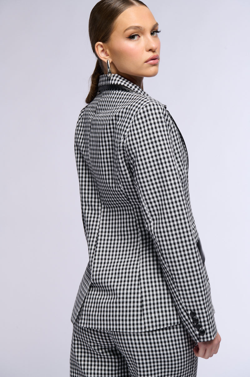 THE ONE GINGHAM BLAZER WITH PU TRIM