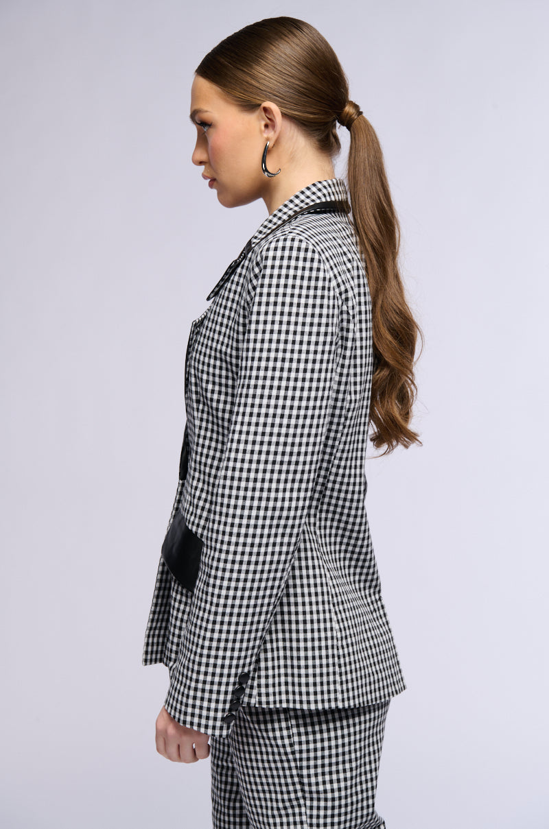 THE ONE GINGHAM BLAZER WITH PU TRIM