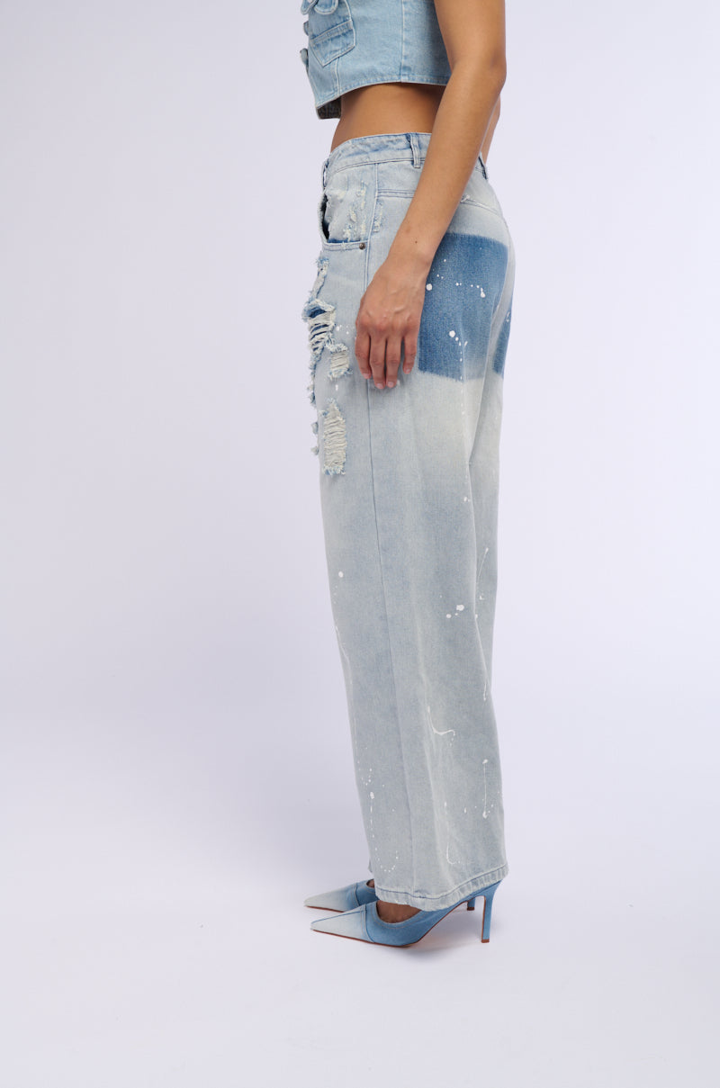 EASY BREEZY DISTRESSED DENIM PANTS