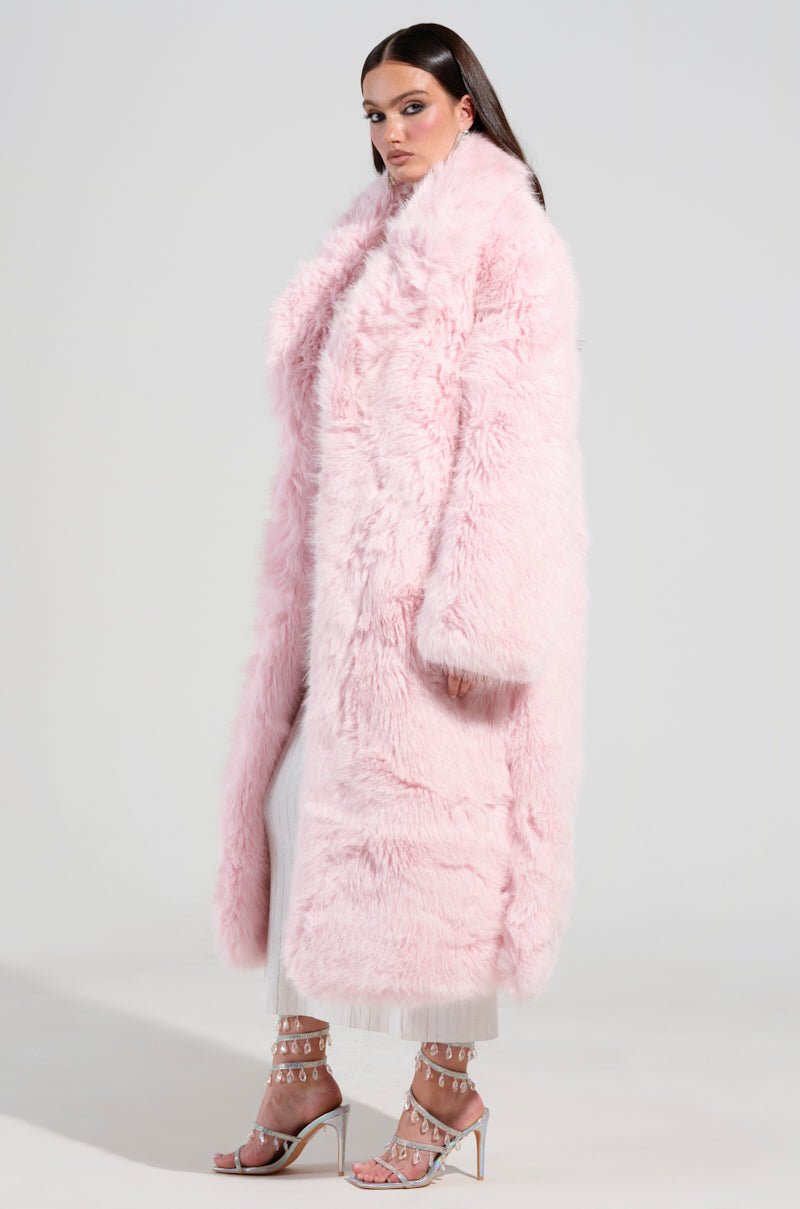 BEAR HUG LUXE FAUX FUR TRENCH COAT IN PINK