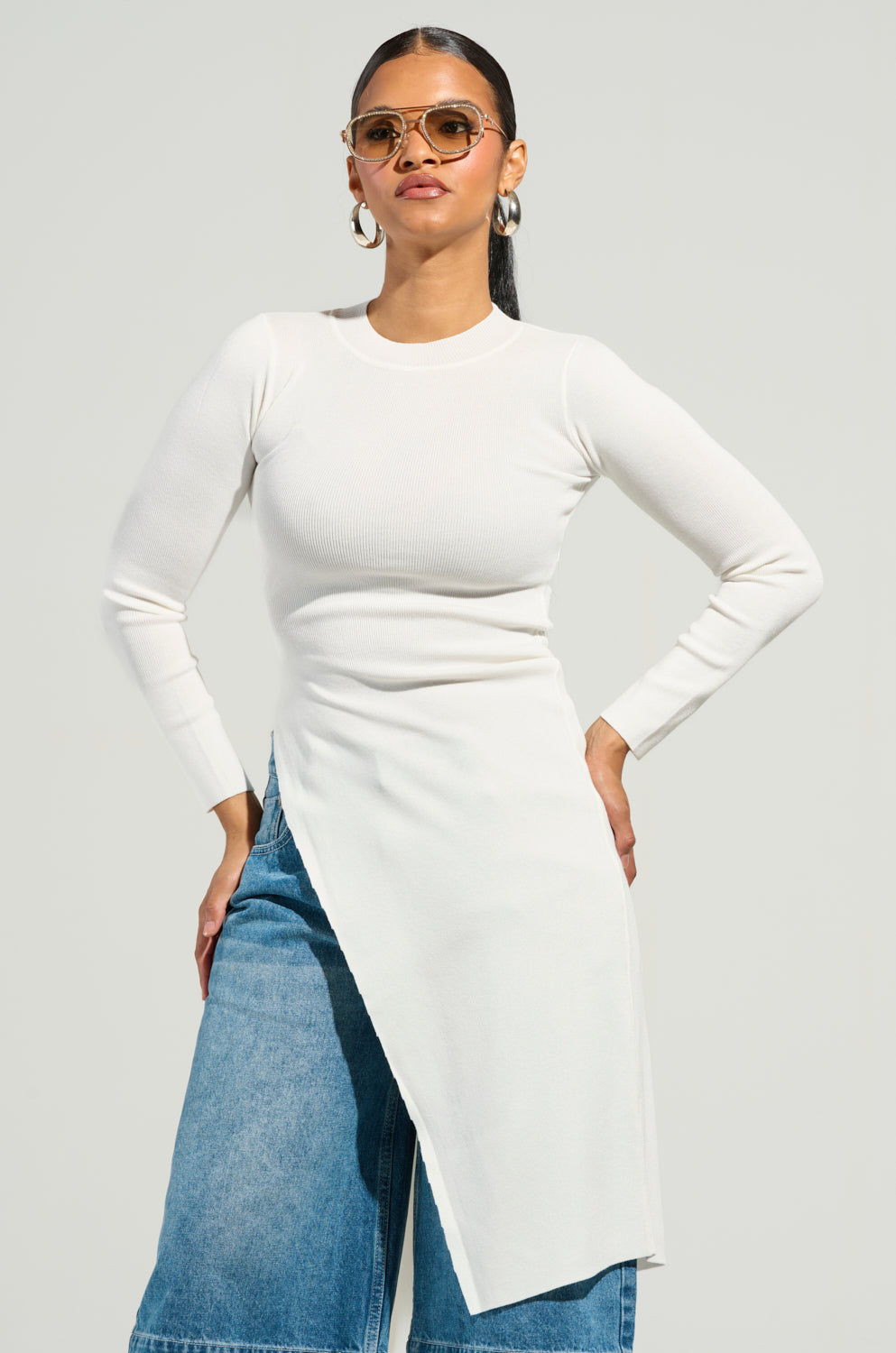 ISA HIGH LOW SEXY SLIT SWEATER