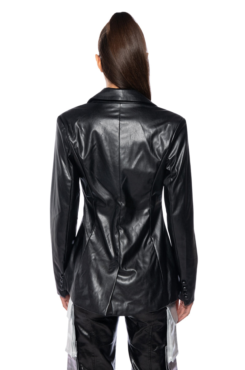 CAN'T BE TAMED FAUX LEATHER BLAZER