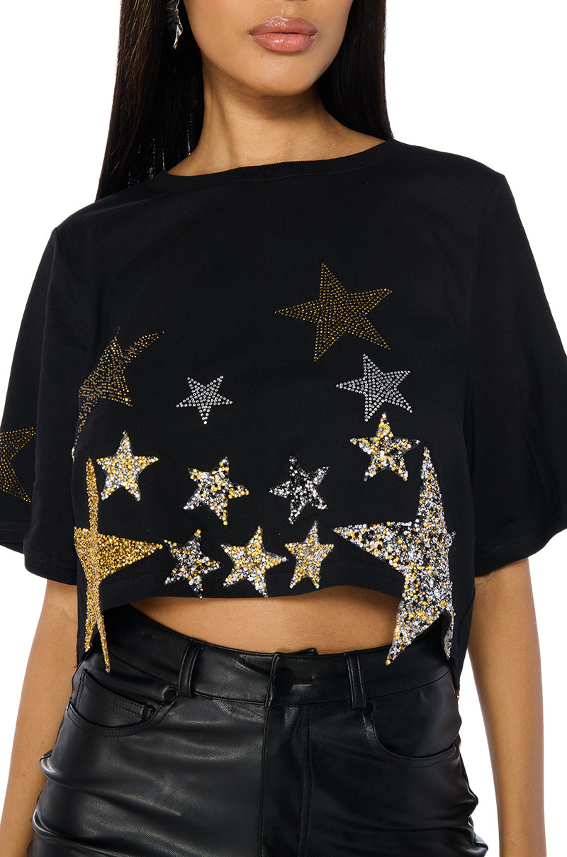 INTO THE STARS CROPPED SHORT SLEEVE T SHIRT