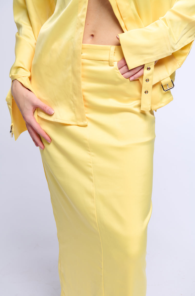 BELLISSIMA SATIN FINISH MAXI SKIRT IN YELLOW