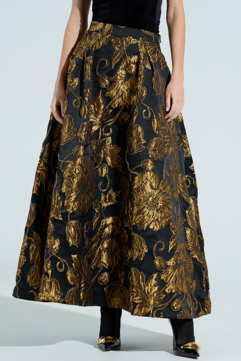 IN THE WILD FLORAL BROCADE  MAXI SKIRT