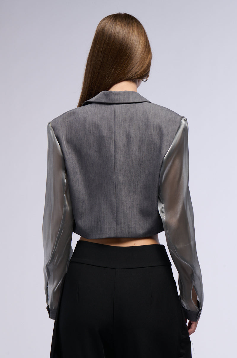 IT GIRL SHEER SLEEVE CROP BLAZER