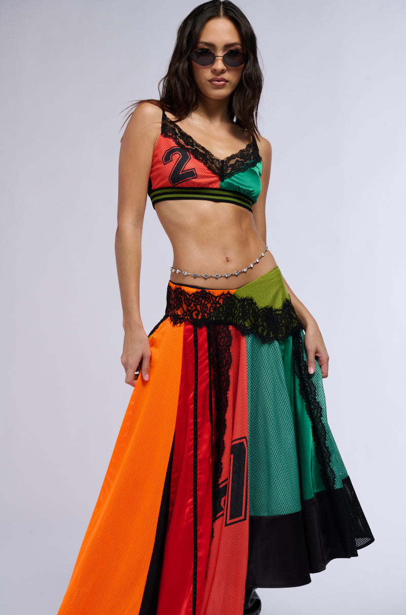 ALL OVER THE PLACE COLOR BLOCK MAXI SKIRT