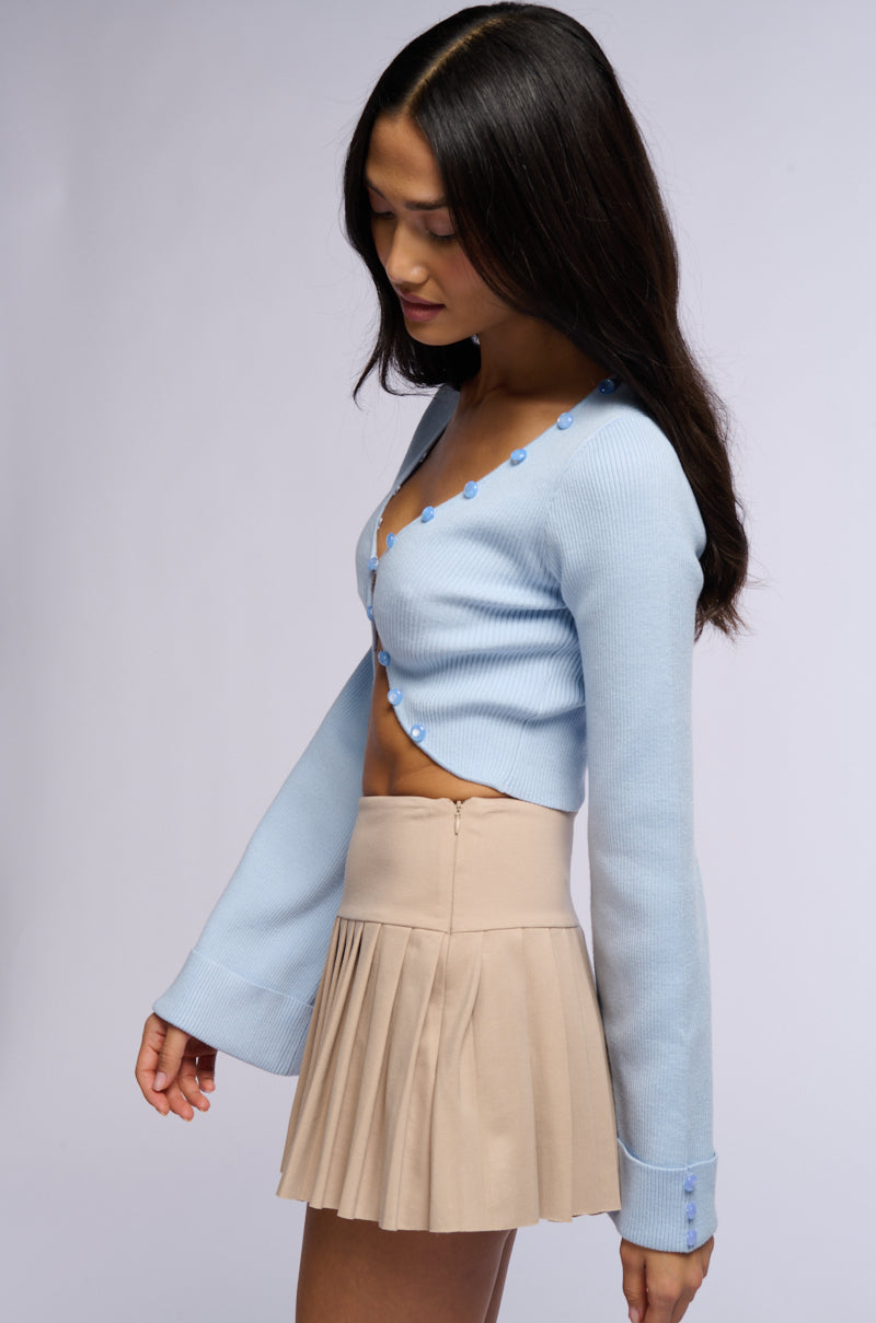 BELLA LONG SLEEVE KNIT CARDIGAN IN LIGHT BLUE